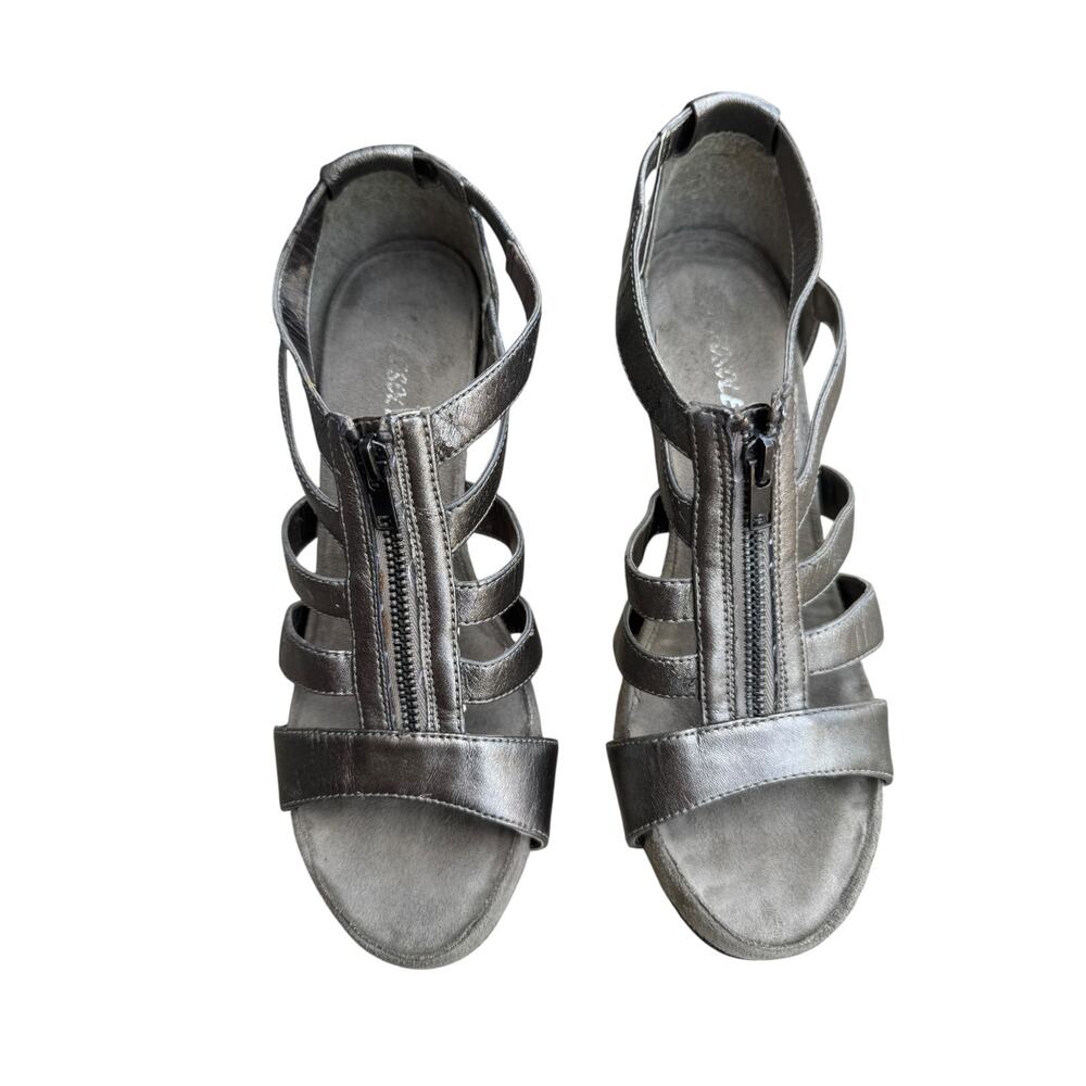 Aerosoles Plush Love Metallic Pewter Wedge Sandals Size 7.5 Comfort Shoes - Picture 2 of 12